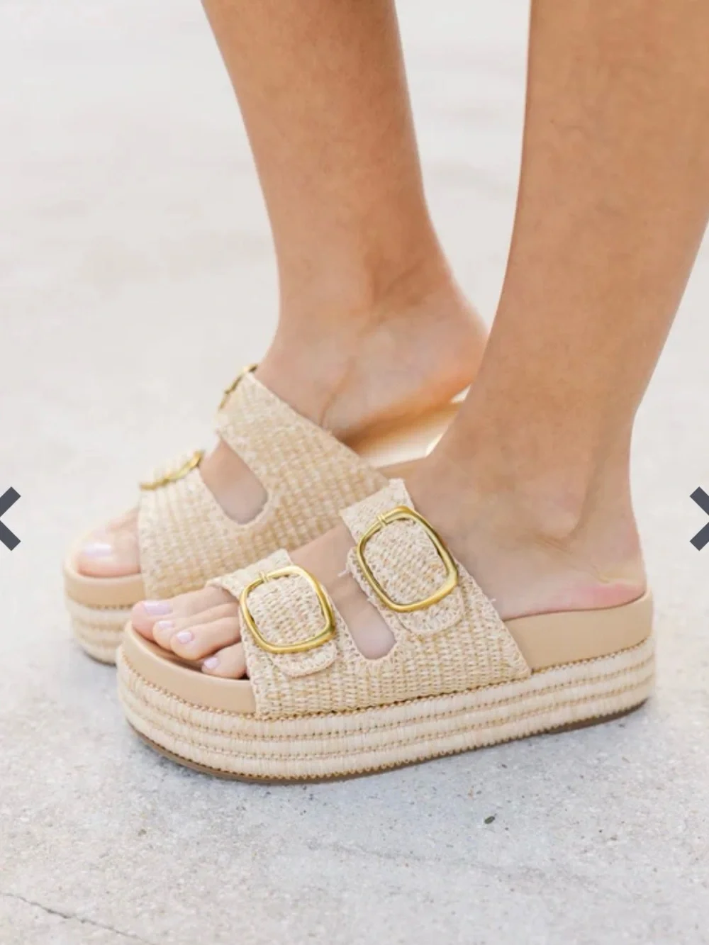 NEW MKS Clara Nude Raffia Platform Slide Sandals